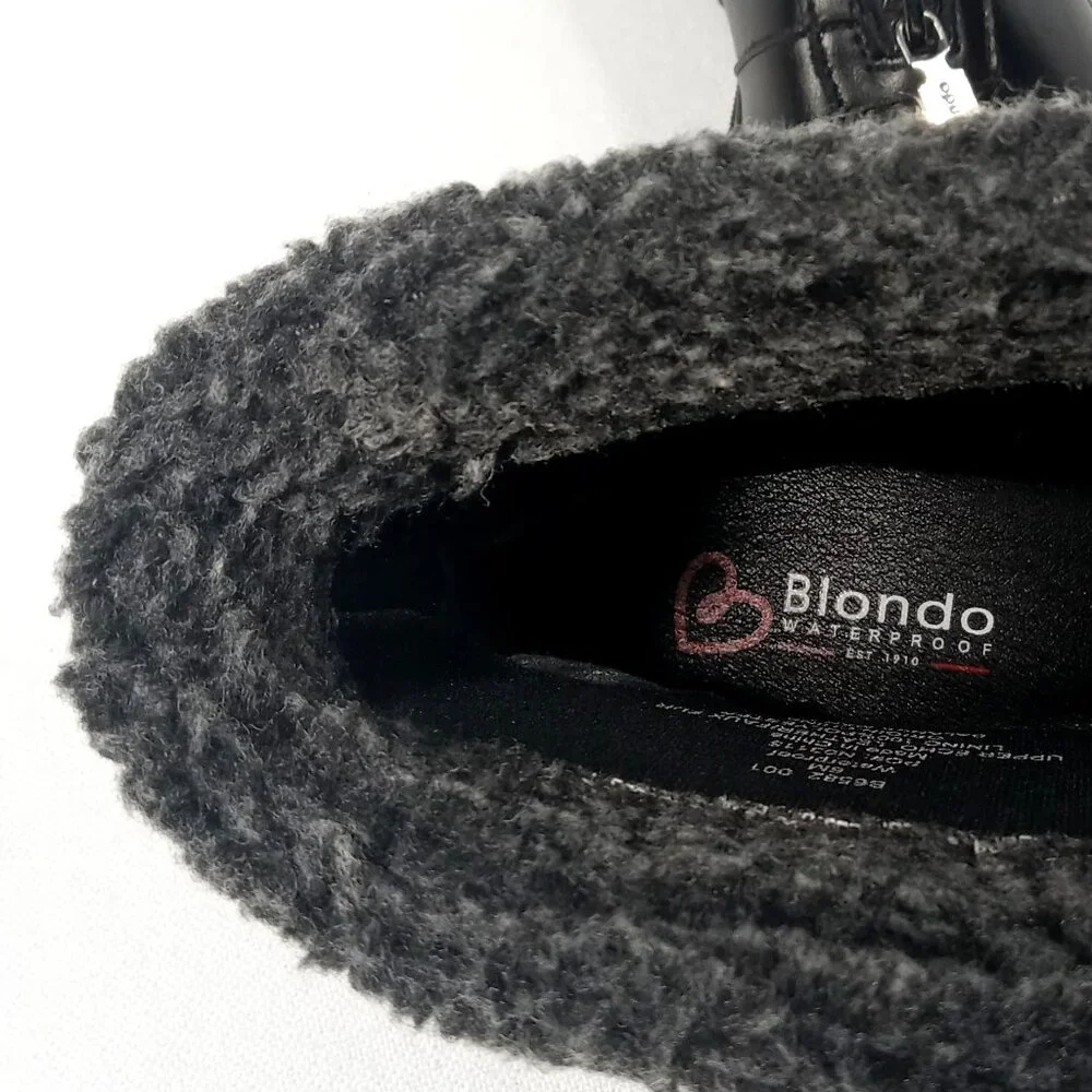 BLONDO Plaka Black Leather Winter Boots Lug Sole Waterproof Women's Size 6 M